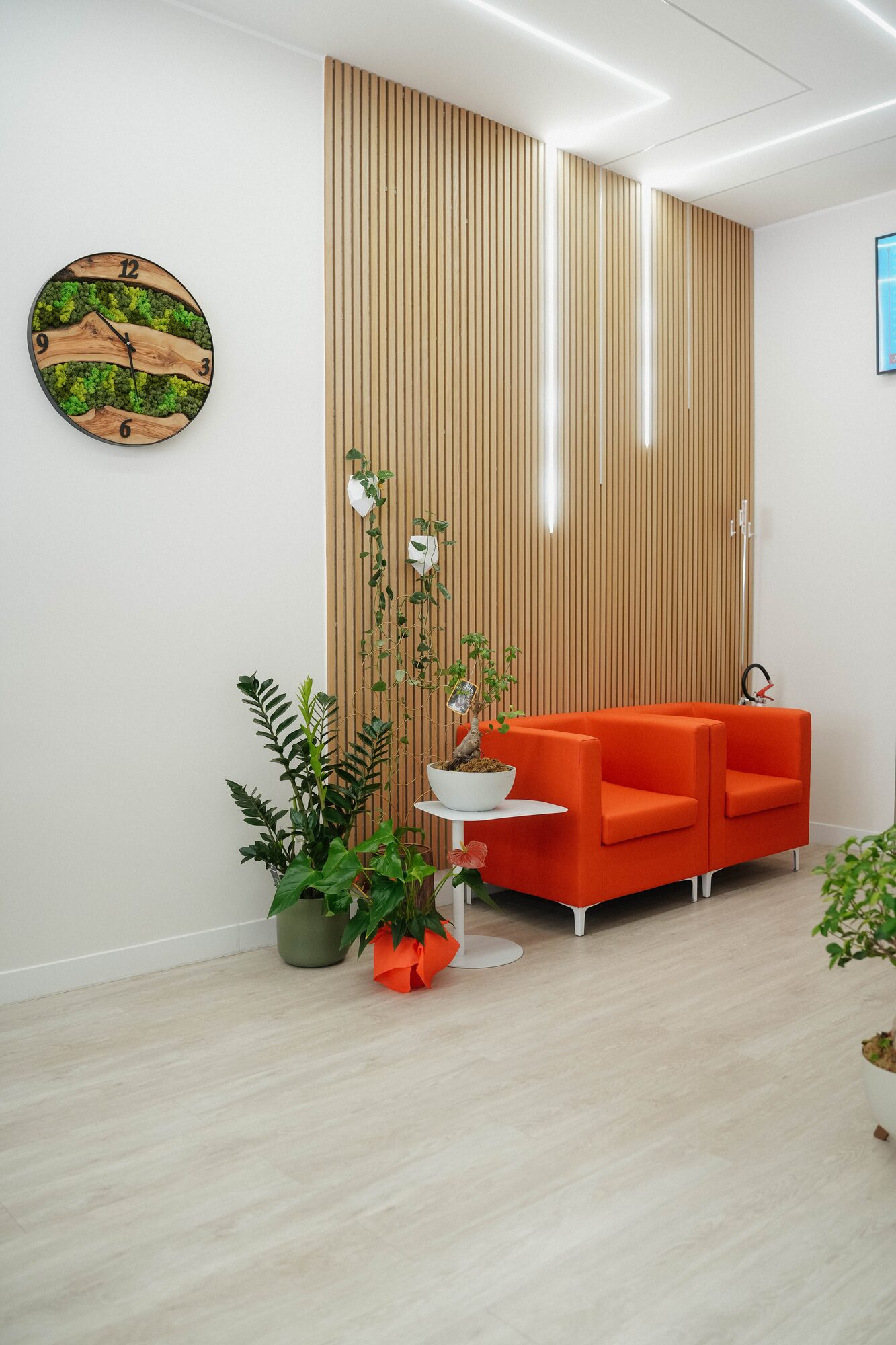 Sala d'attesa del centro Otosense — atmosfera calda e accogliente.